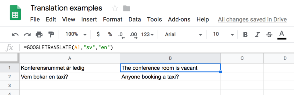 Google translate i google spreadsheets.