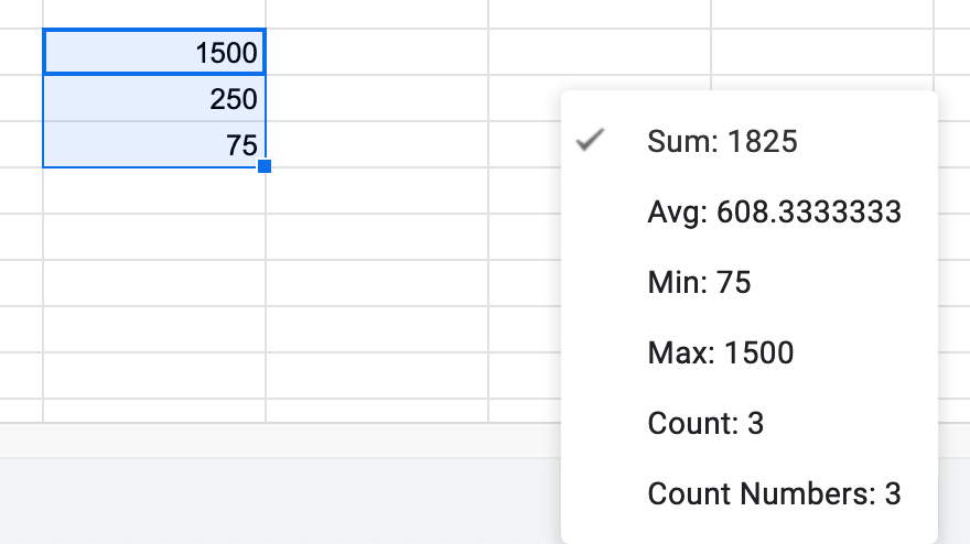 Sammanfattning i Google Sheets.